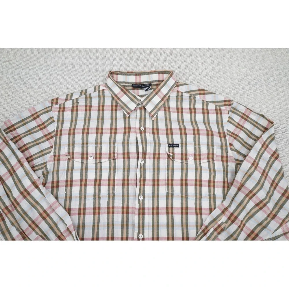 Rocawear Shirt Men 3XL XXXL White Green Button Up Embroidered Hip Hop Streetwear